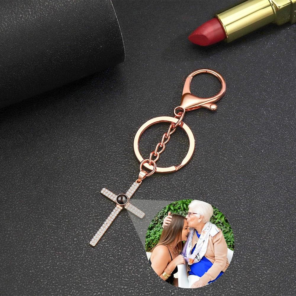 Personalized Projection Cross Keychain - Abrahamallen