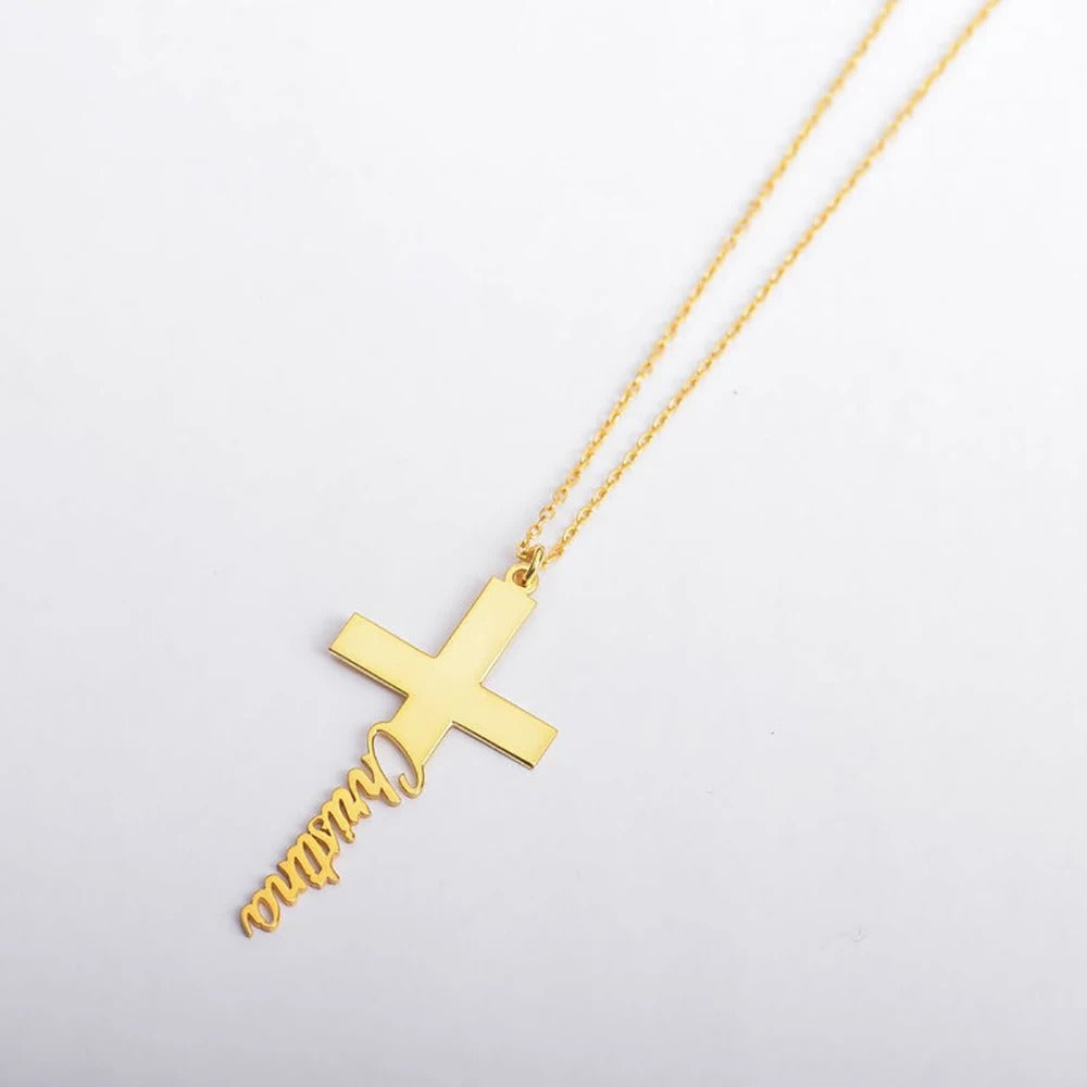 Personalised Cross Name Pendant Necklace - Abrahamallen