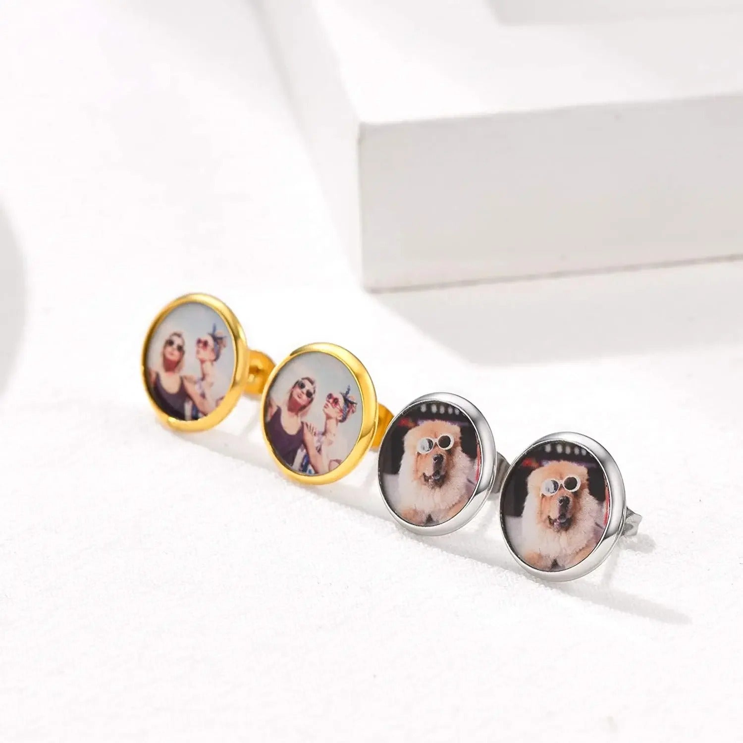 Personalized Round Shaped Photo Stud Earrings - Abrahamallen