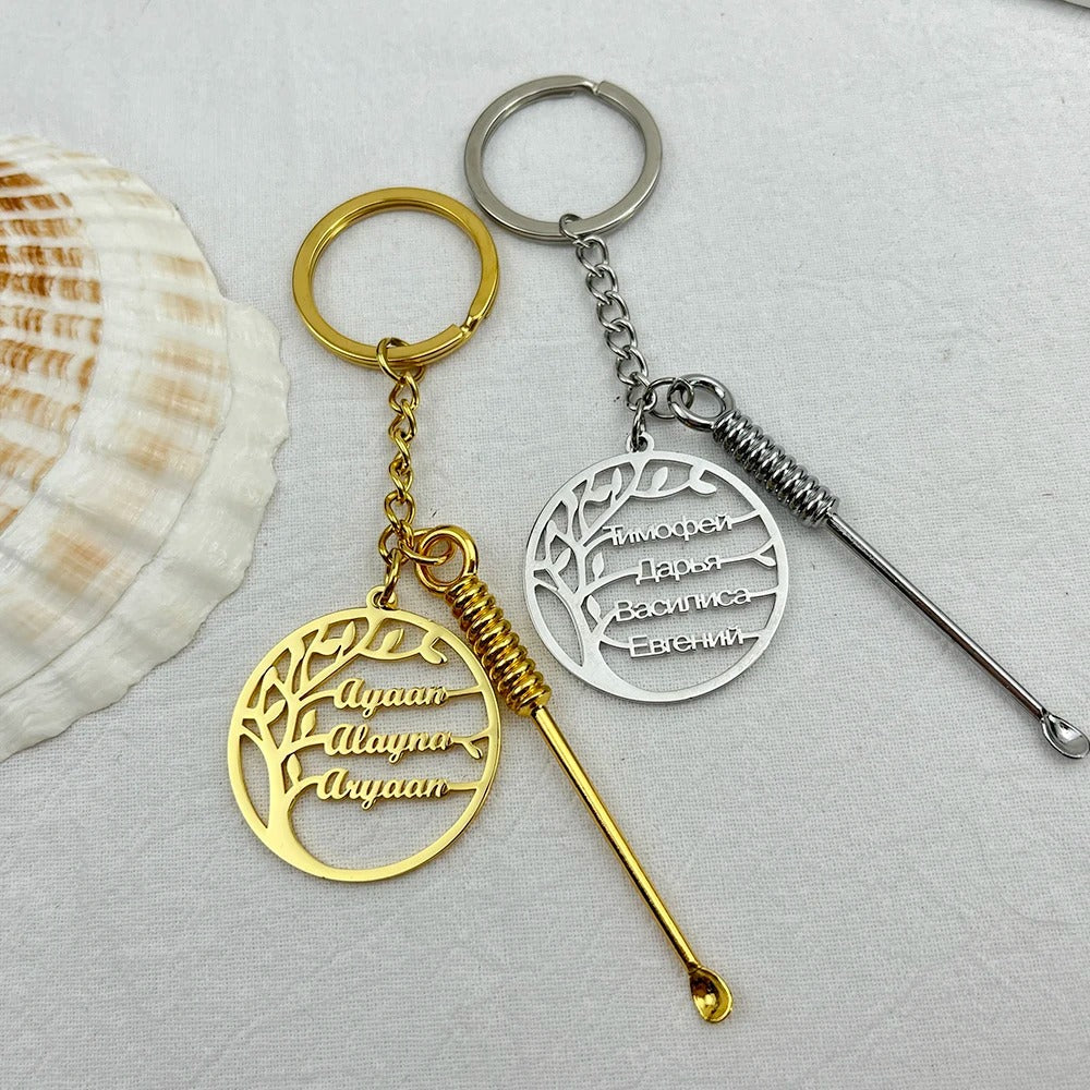 Personalized Tree of Life Name and Ear Cleaner Spoon Keychain - Abrahamallen