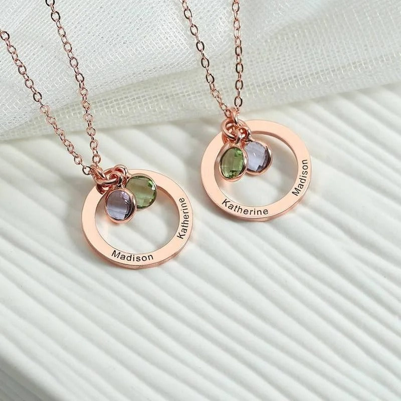 Multiple Birthstone Customized Name Pendant Necklace - Abrahamallen