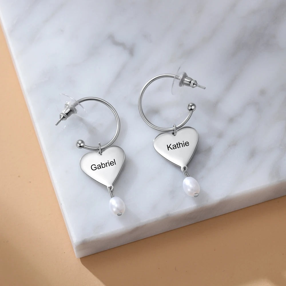 Personalized Dangling Pearl Earrings - Abrahamallen