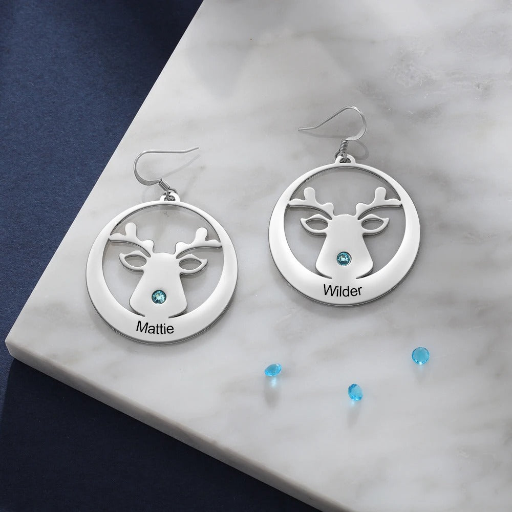 Personalizd Elk Birthstone Earrings - Abrahamallen