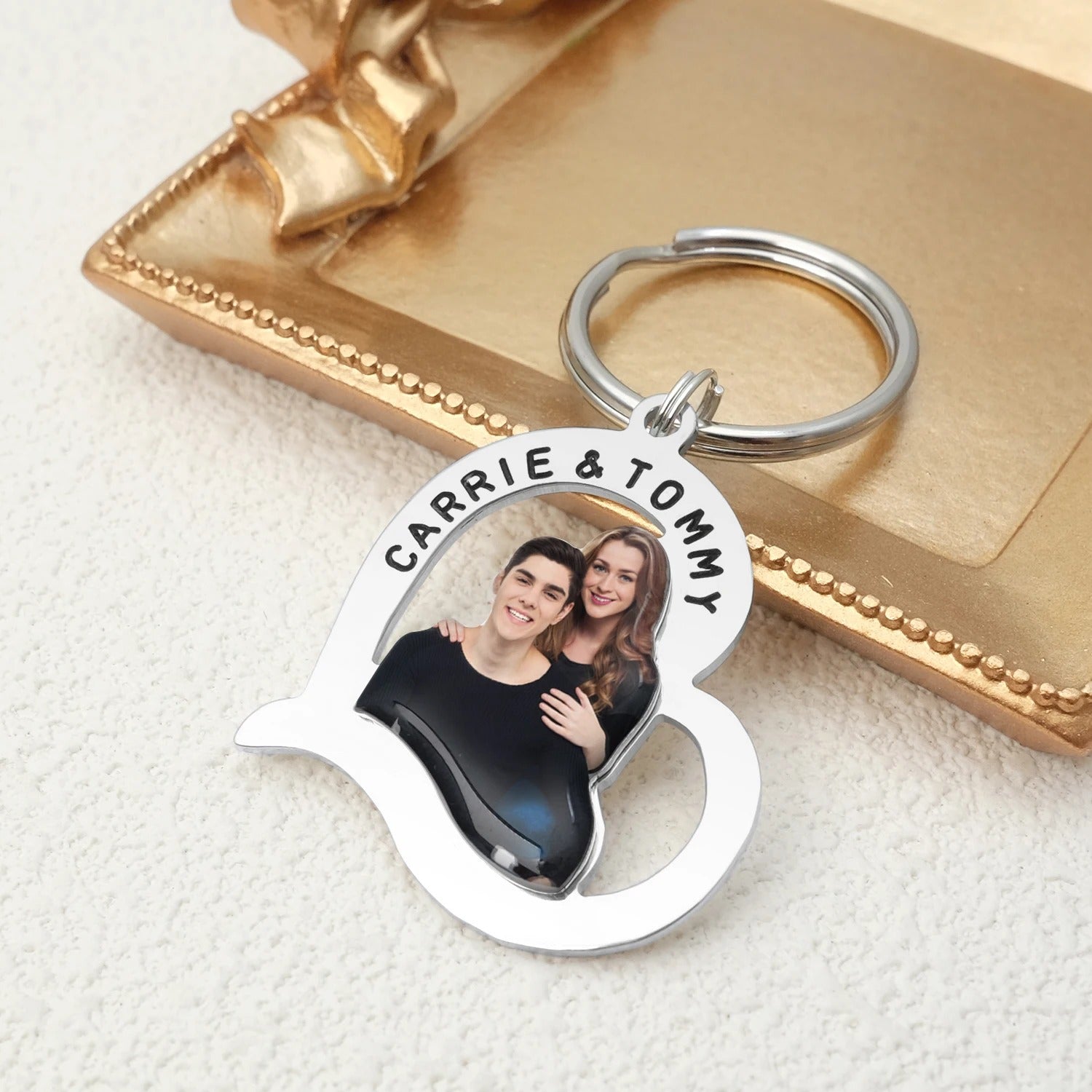 Personalized Hollowed Photo Heart Keychain - Abrahamallen