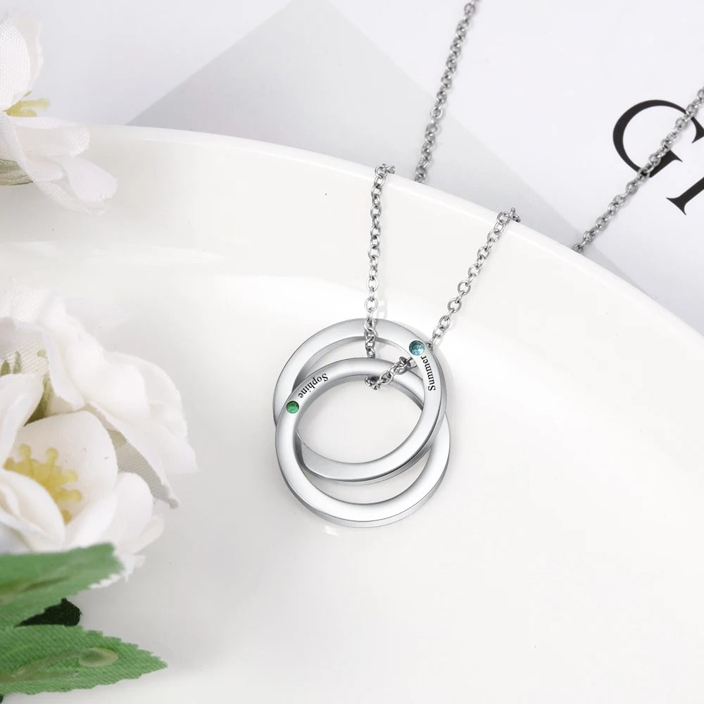 Personalized Double Circles Engraveable Name Pendant Necklace - Abrahamallen