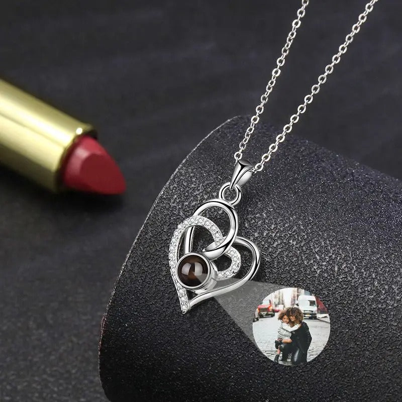 Projection Personalized Photo Heart Pendant Necklace in Sterling Silver - Abrahamallen