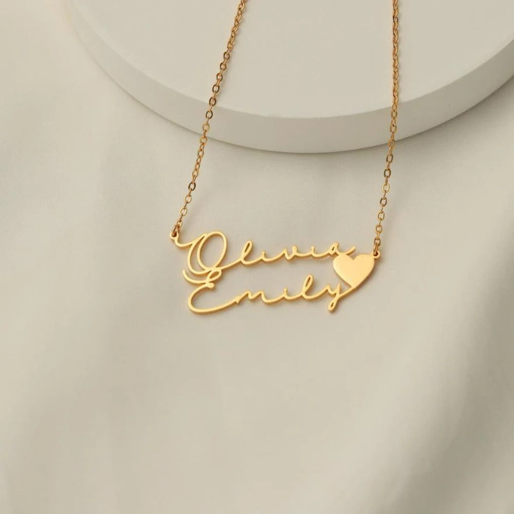 Personalized Cursive 2-Name Heart Pendant Necklace - Abrahamallen