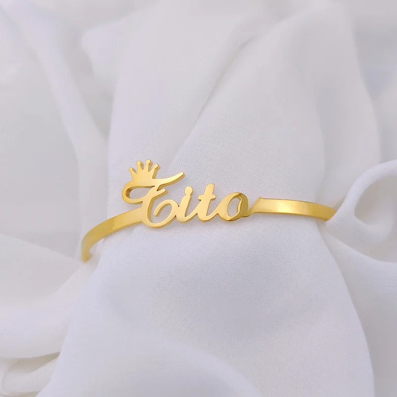 Personalized Crown and Name Cuff Bangle - Abrahamallen