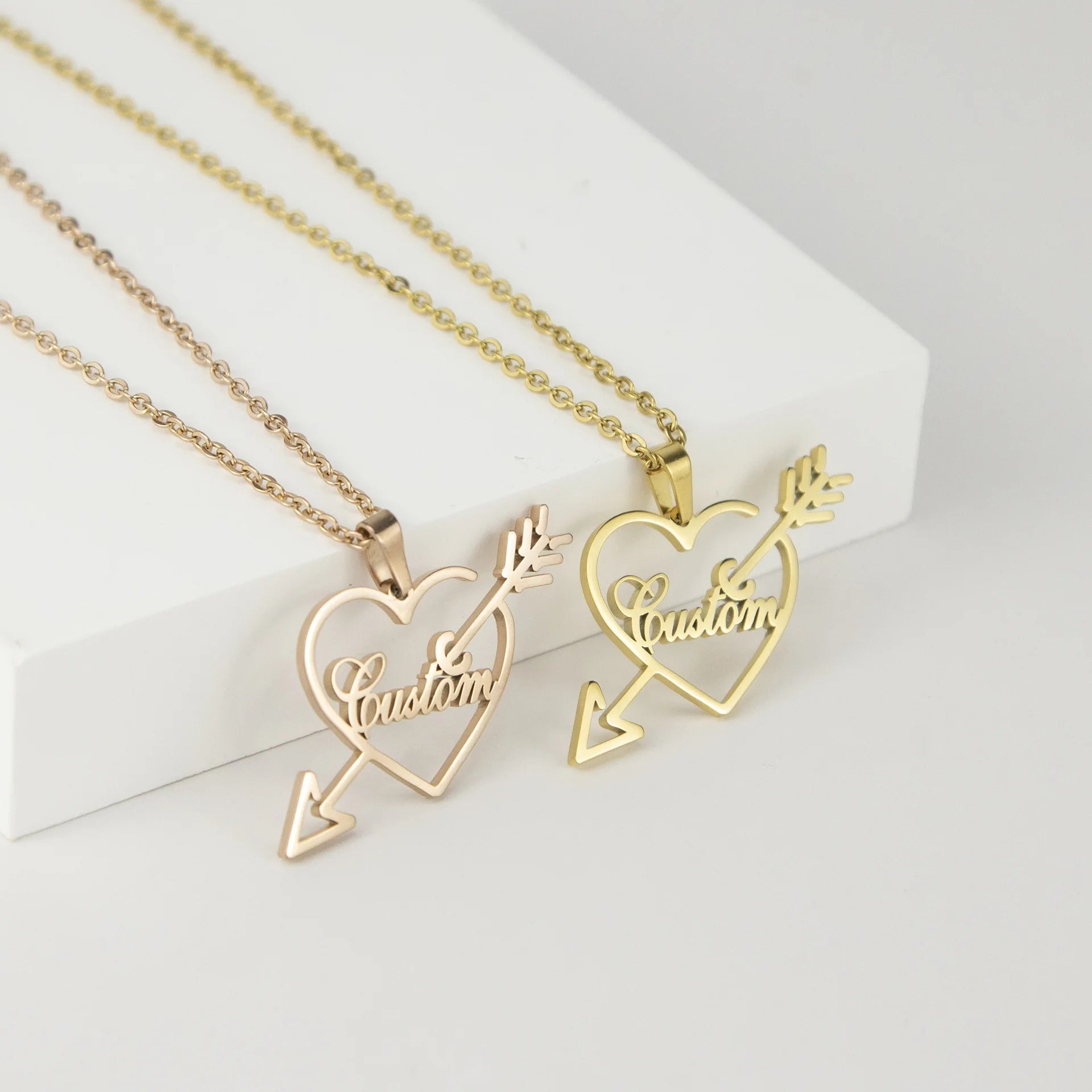 Personalized Arrow Heart Pendant Necklace - Abrahamallen