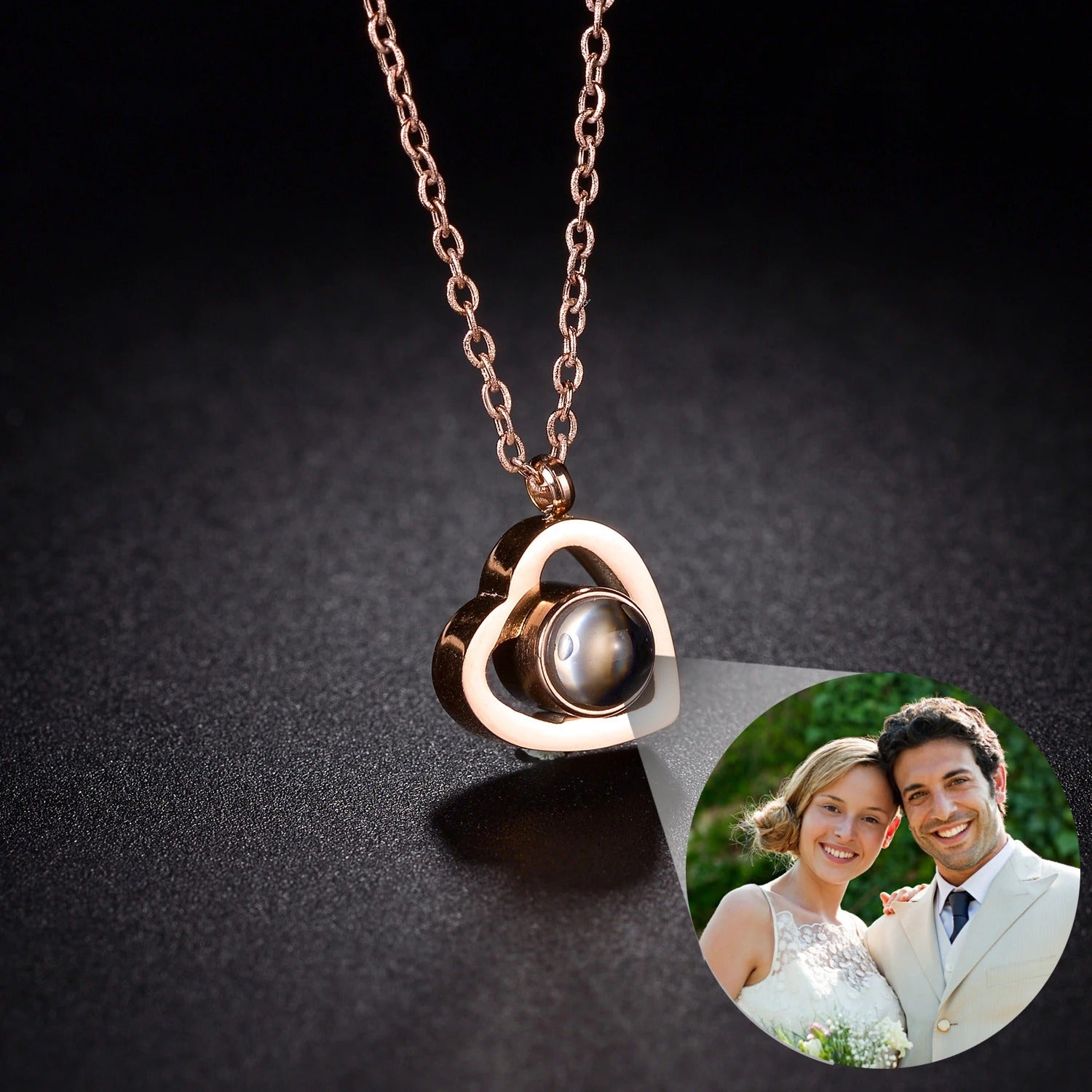 Projection Personalized Photo Heart Pendant Necklace - Abrahamallen