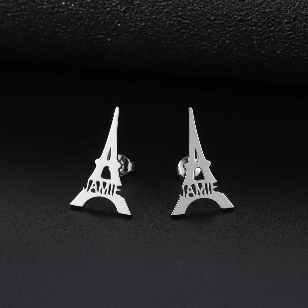 Personalized Eiffel Tower Style Stud Earrings - Abrahamallen