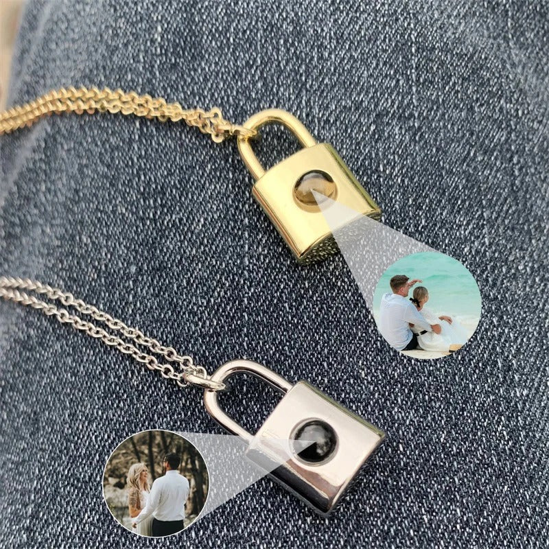 Projection Personalized Photo Padlock Pendant Necklace - Abrahamallen