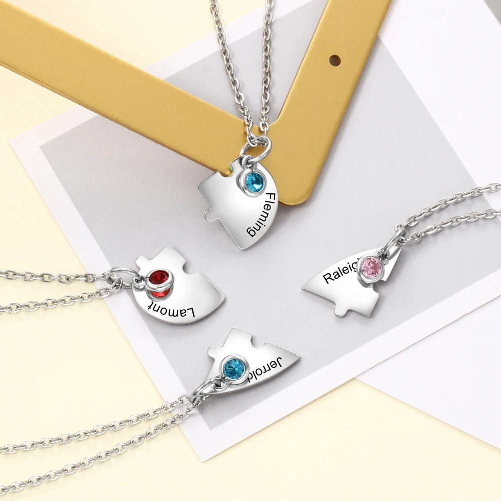 Personalized 2-4 Puzzle Name and Birthstones Pendants Engraveable Necklace - Abrahamallen