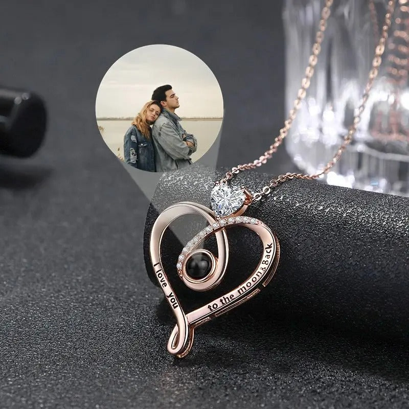 Projection Personalized Photo Heart Pendant Necklace - Abrahamallen