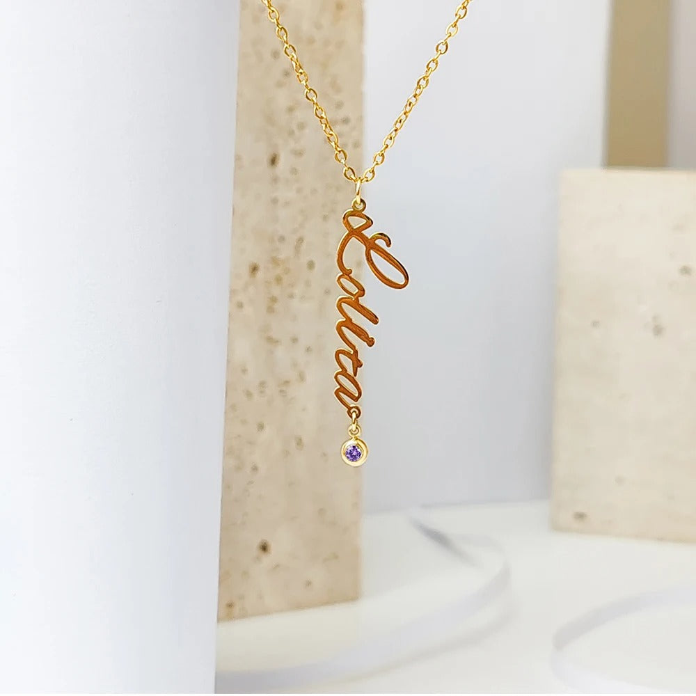 Customized Initial Pendant with Birthstone Necklace - Abrahamallen