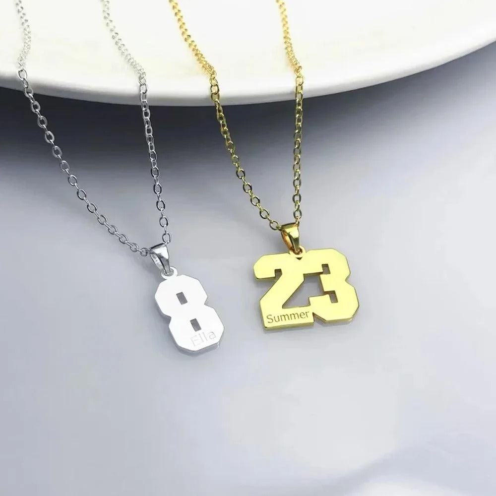 Personalized Number Pendant Necklace with Engraved Name - Abrahamallen