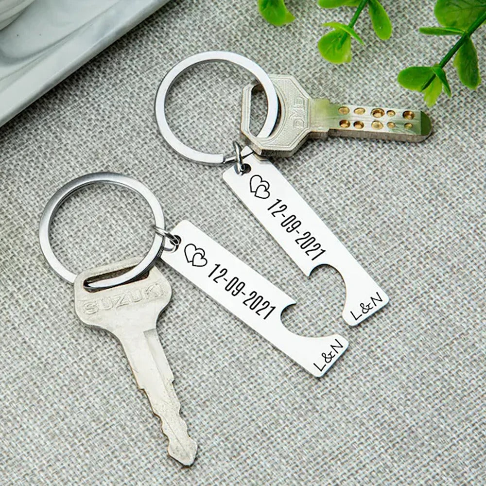 Personalized Initials and Date Couple's Keychains - Abrahamallen