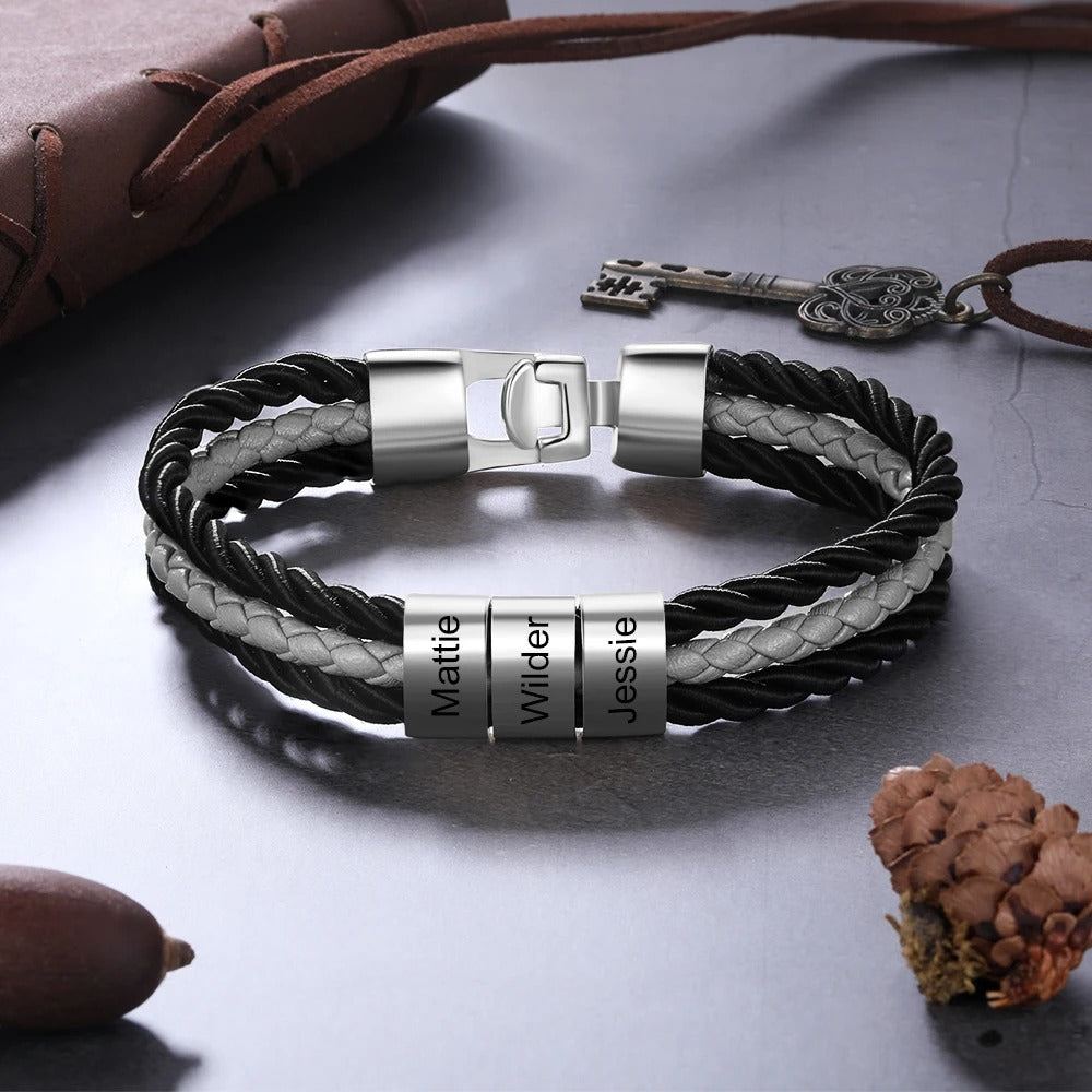 Personalized Braided Layered Leather Gold Color Stainless Steel Bracelets - Abrahamallen