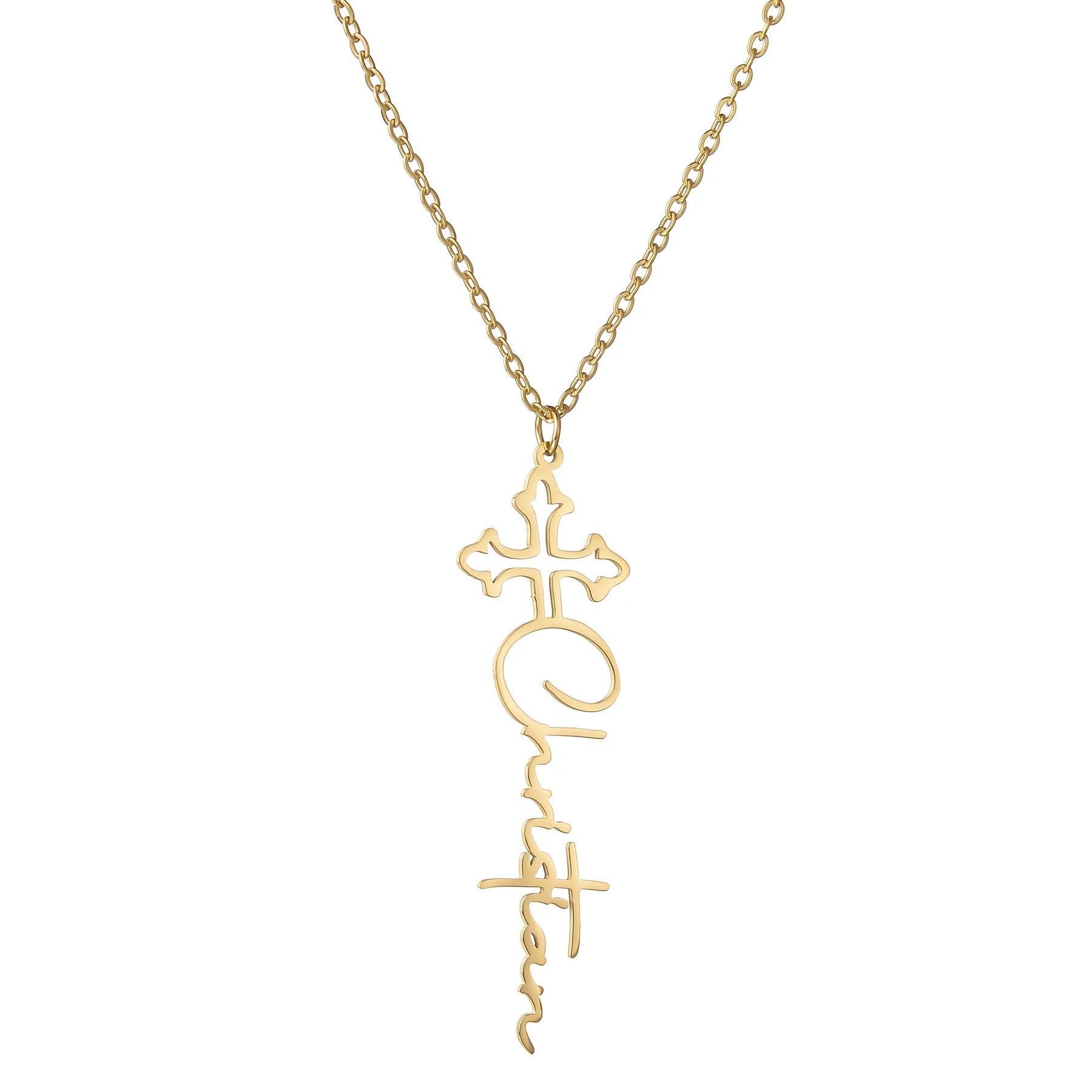 Personalised Cross Cursive Name Pendant Necklace - Abrahamallen