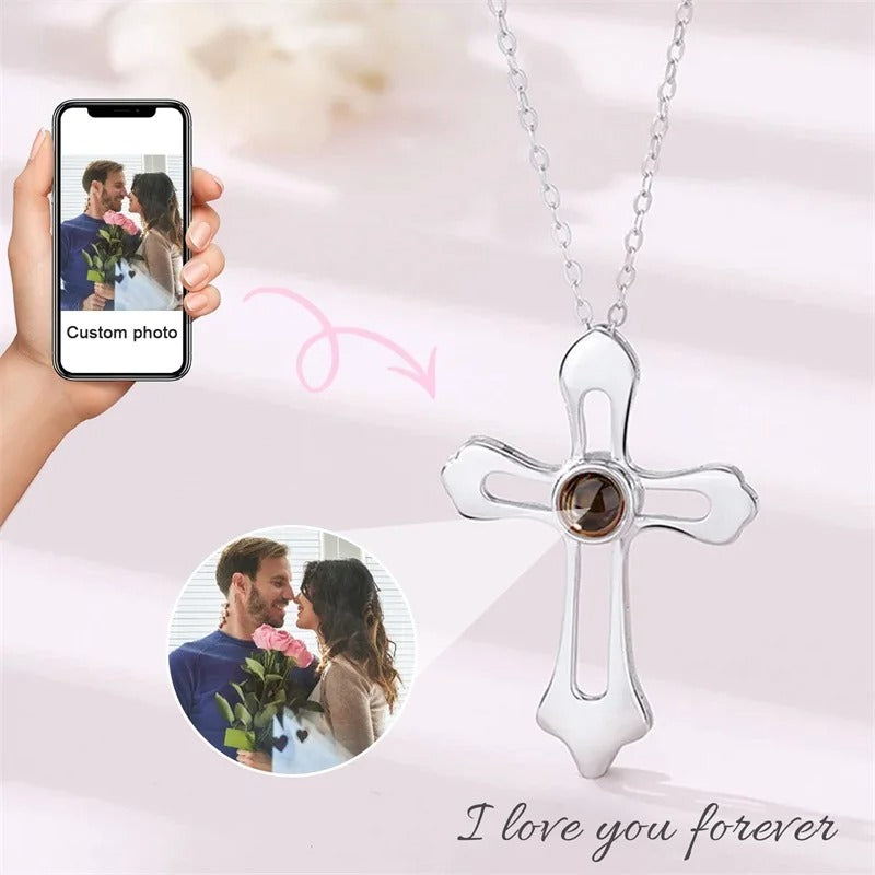 Projection Personalized Photo Cross Pendant Necklace - Abrahamallen