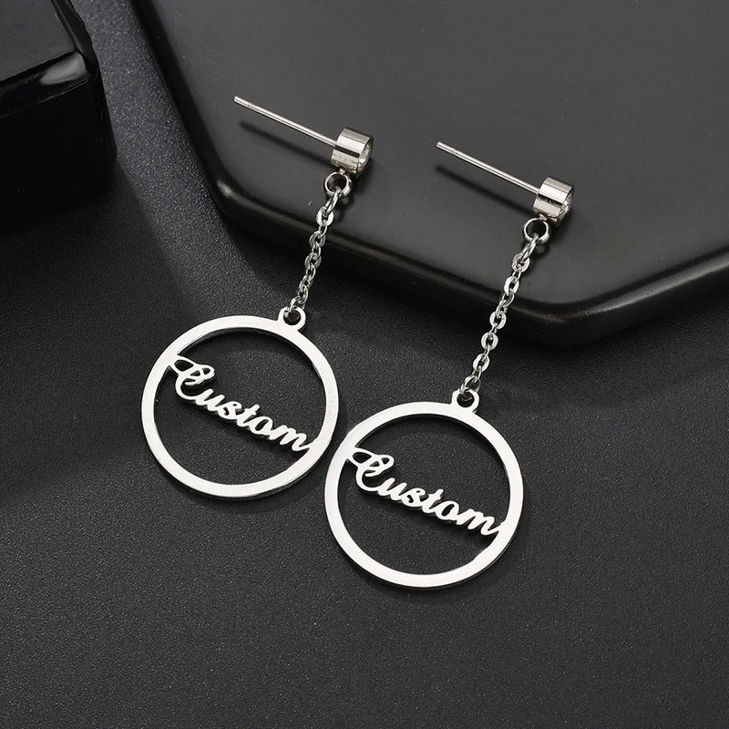 Personalized Dangling Round Hoop Earrings - Abrahamallen