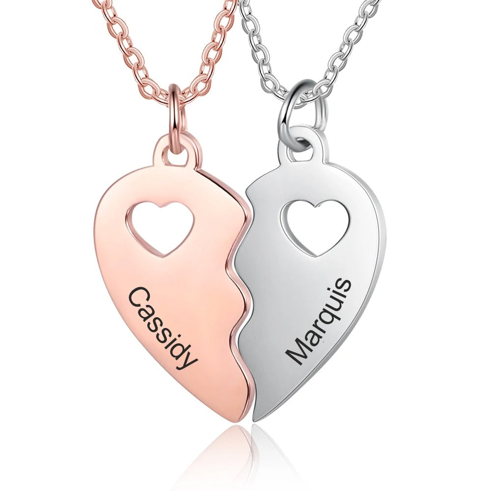 Personalized RoseGold Double Heart Pendant Necklace - Abrahamallen