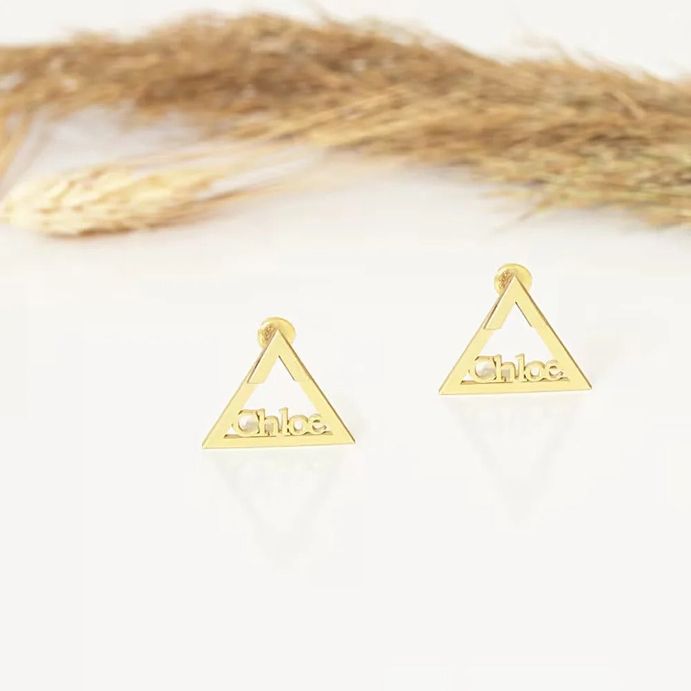 Personalized Name Triangular Stud Earrings - Abrahamallen