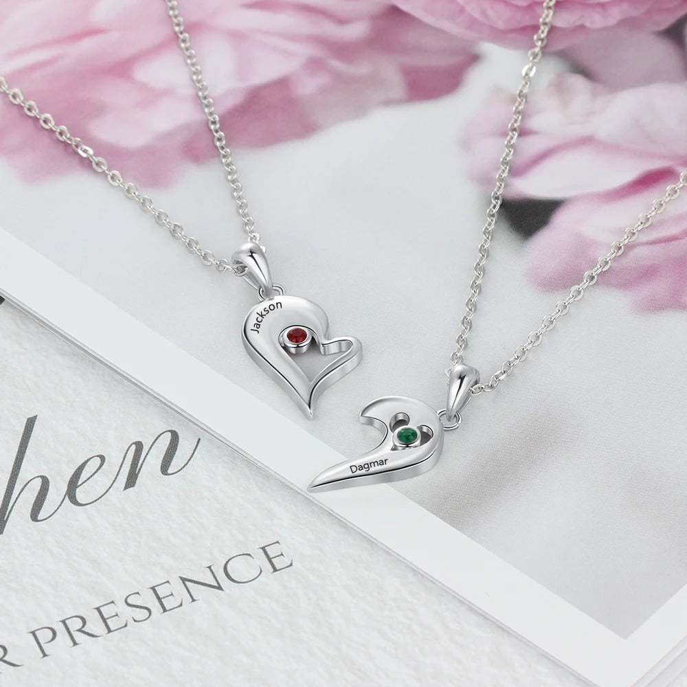 Customized Merged Engraveable Name and Birthstone Pendant Necklace - Abrahamallen