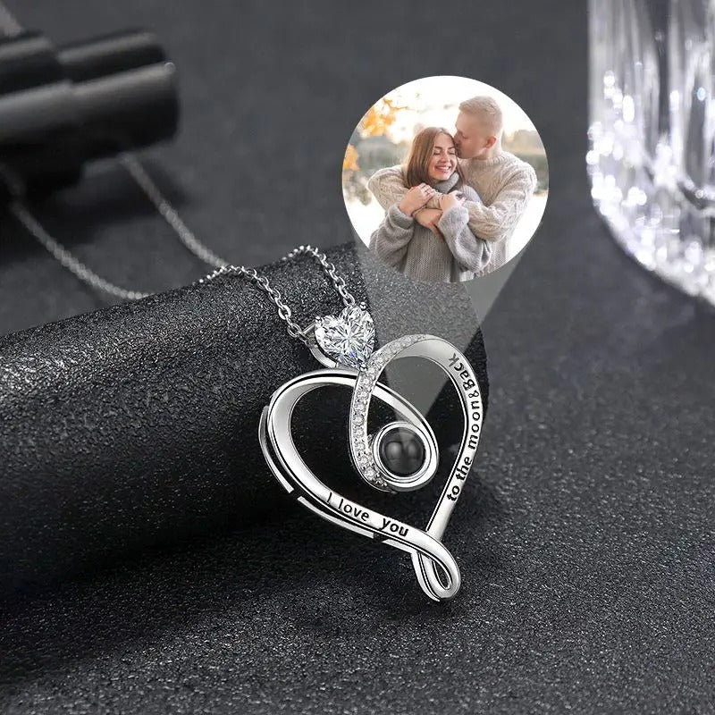 Projection Personalized Photo Heart Pendant Necklace - Abrahamallen