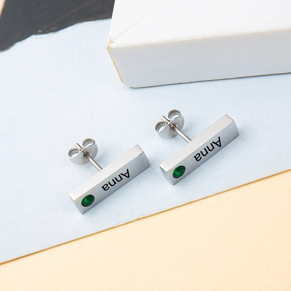 Personalized Rectangular Birthstone Earrings - Abrahamallen