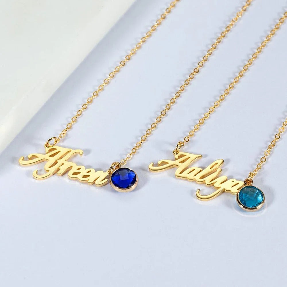 Customized Initial Name Pendant with Birthstone Necklace - Abrahamallen