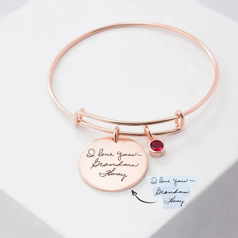 Customized Handwritten Messageplate Birthstone Bangle - Abrahamallen