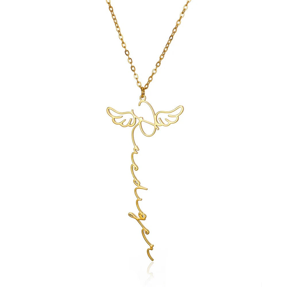 Customized Angel Wings Name Pendant Necklace - Abrahamallen