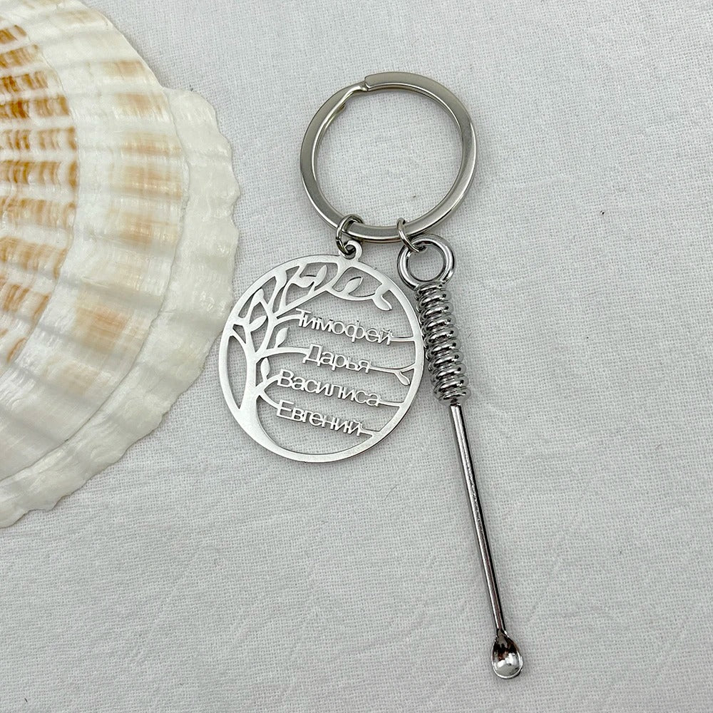 Personalized Tree of Life Name and Ear Cleaner Spoon Keychain - Abrahamallen