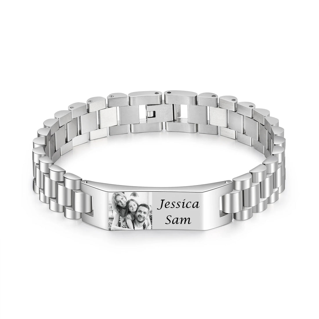 Personalized Engraveable Name Metallic Link Chain Stainless Steel Photo Bangles Bracelets - Abrahamallen