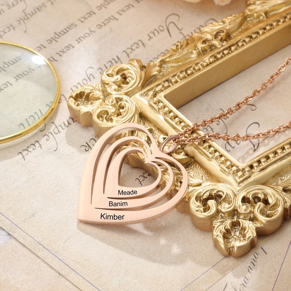 Personalized 3 Heart Names Pendant Necklace - Abrahamallen