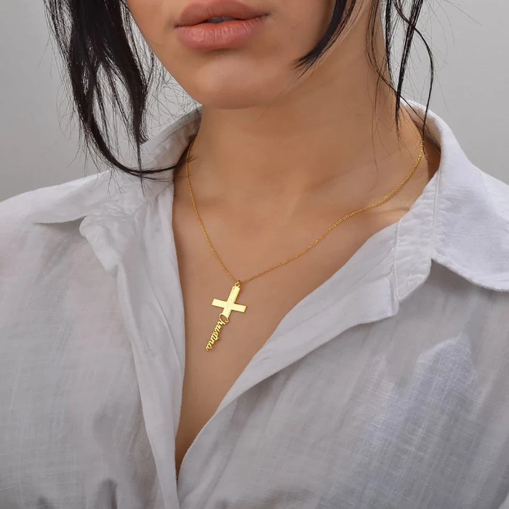 Personalised Cross Name Pendant Necklace - Abrahamallen