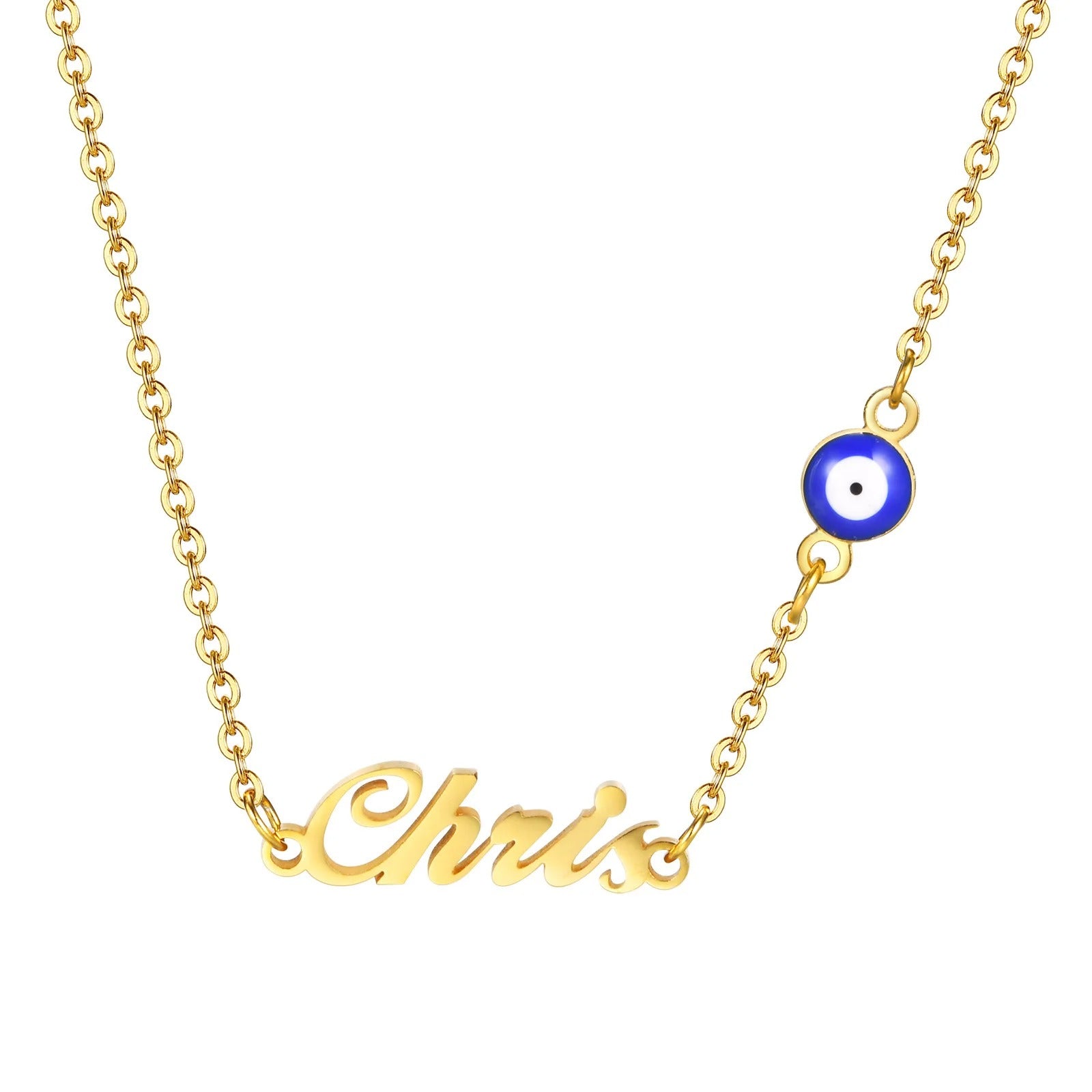 Customized Name Pendant with Evil Eye Necklace - Abrahamallen