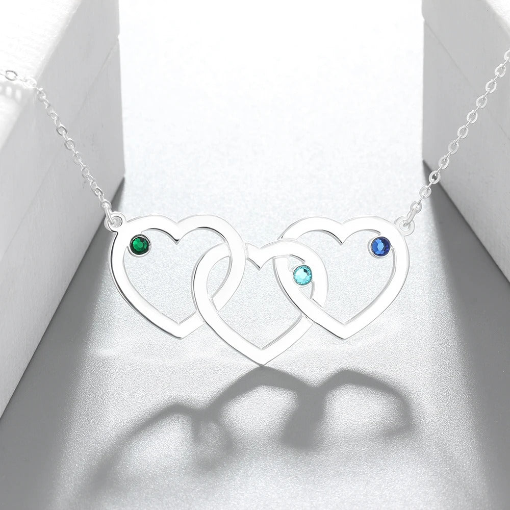 Birthstone Customized Engraveable Interlocked Heart Pendant Necklace - Abrahamallen