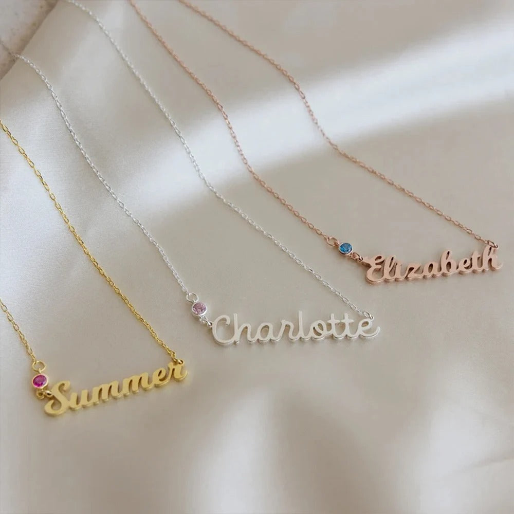 Customized Initial Name Pendant with Birthstone Necklace - Abrahamallen