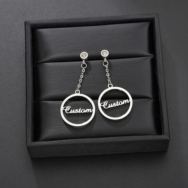 Personalized Dangling Round Hoop Earrings - Abrahamallen