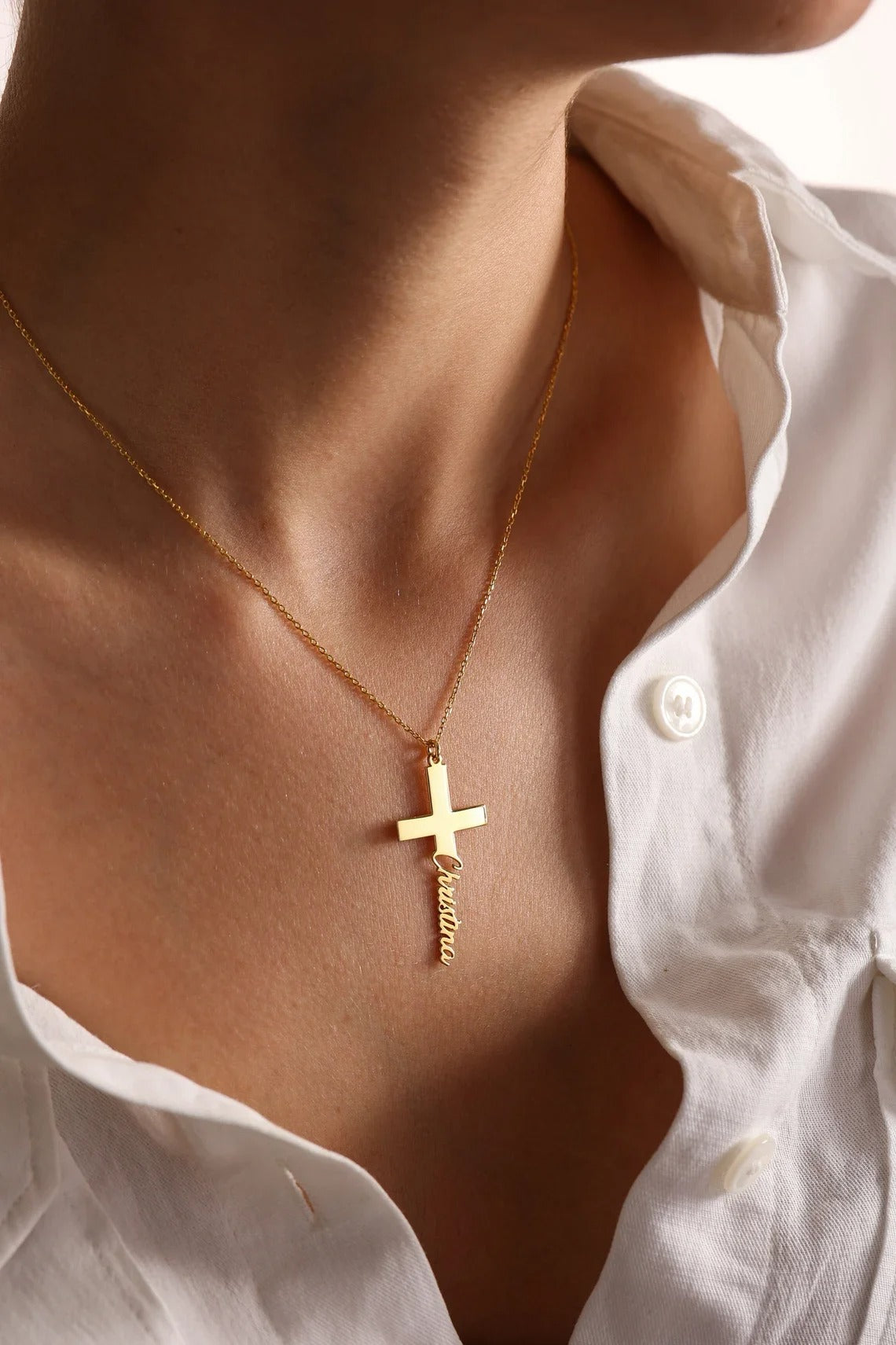 Personalised Cross Name Pendant Necklace - Abrahamallen