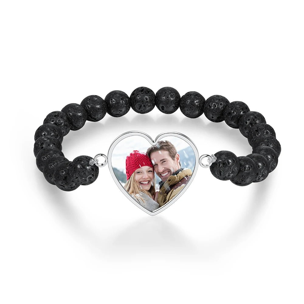 Personalized Custom Photo Beaded Chain Heart Bracelet - Abrahamallen