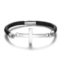 Personalized Engraveable Cross Name Vintage Black Leather Bracelets - Abrahamallen