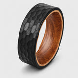 The Black Barrel | Hammered Whiskey Barrel Wood Ring