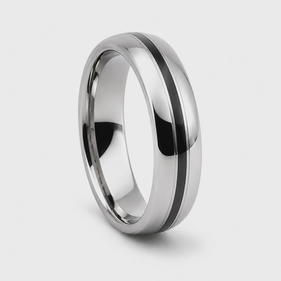 The Meridian ~ Premium Tungsten Wedding Ring with Black Inlay