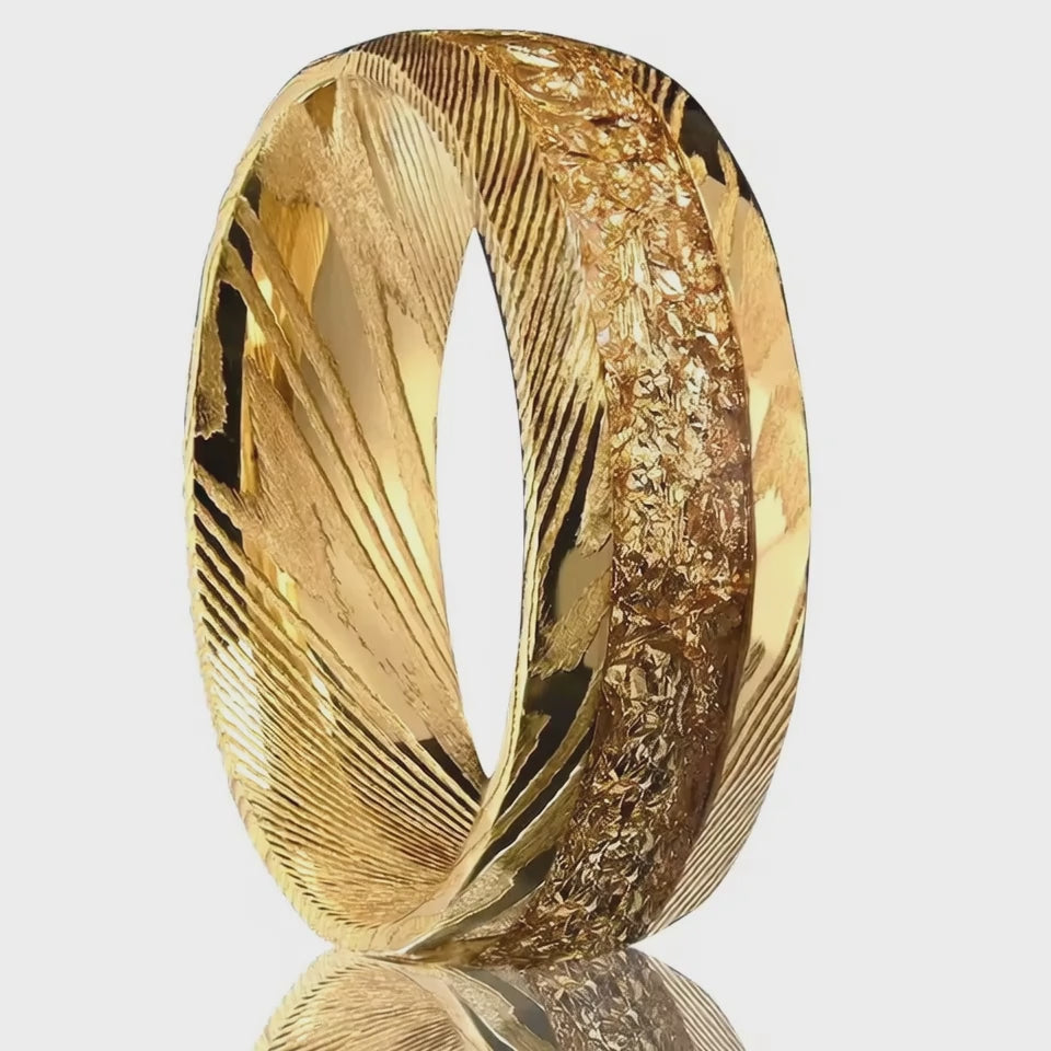 The Crownsmith | Gold Damascus Ring with Crushed Gold Inlay | 8mm