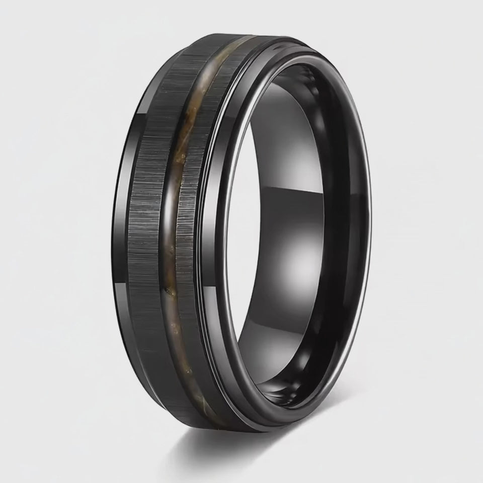 The Imperium | Geometric Tungsten Ring with Exotic Wood Inlay | 8mm
