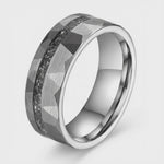 The Astraeus | Meteorite Inlay Faceted Tungsten Wedding Ring