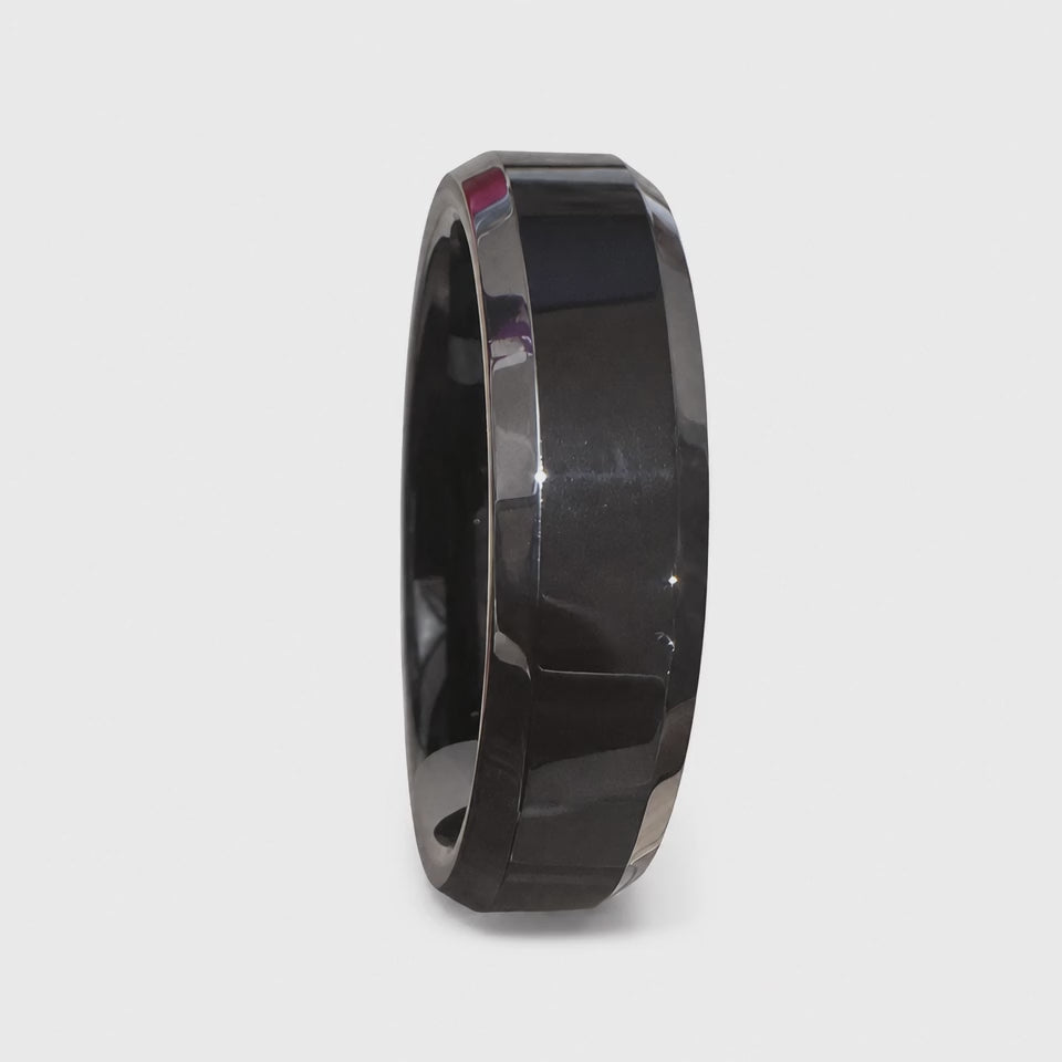 THE BLACKWELL EDGE | Black Tungsten Wedding Ring with Polished Silver Edges